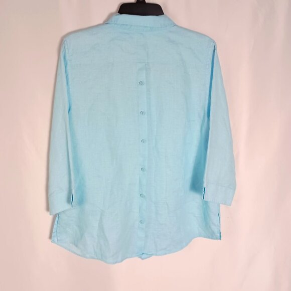Chico’s No Iron 100% Linen Button Up Blouse Blue Women’s Size 2 (L/12) - Picture 8 of 9